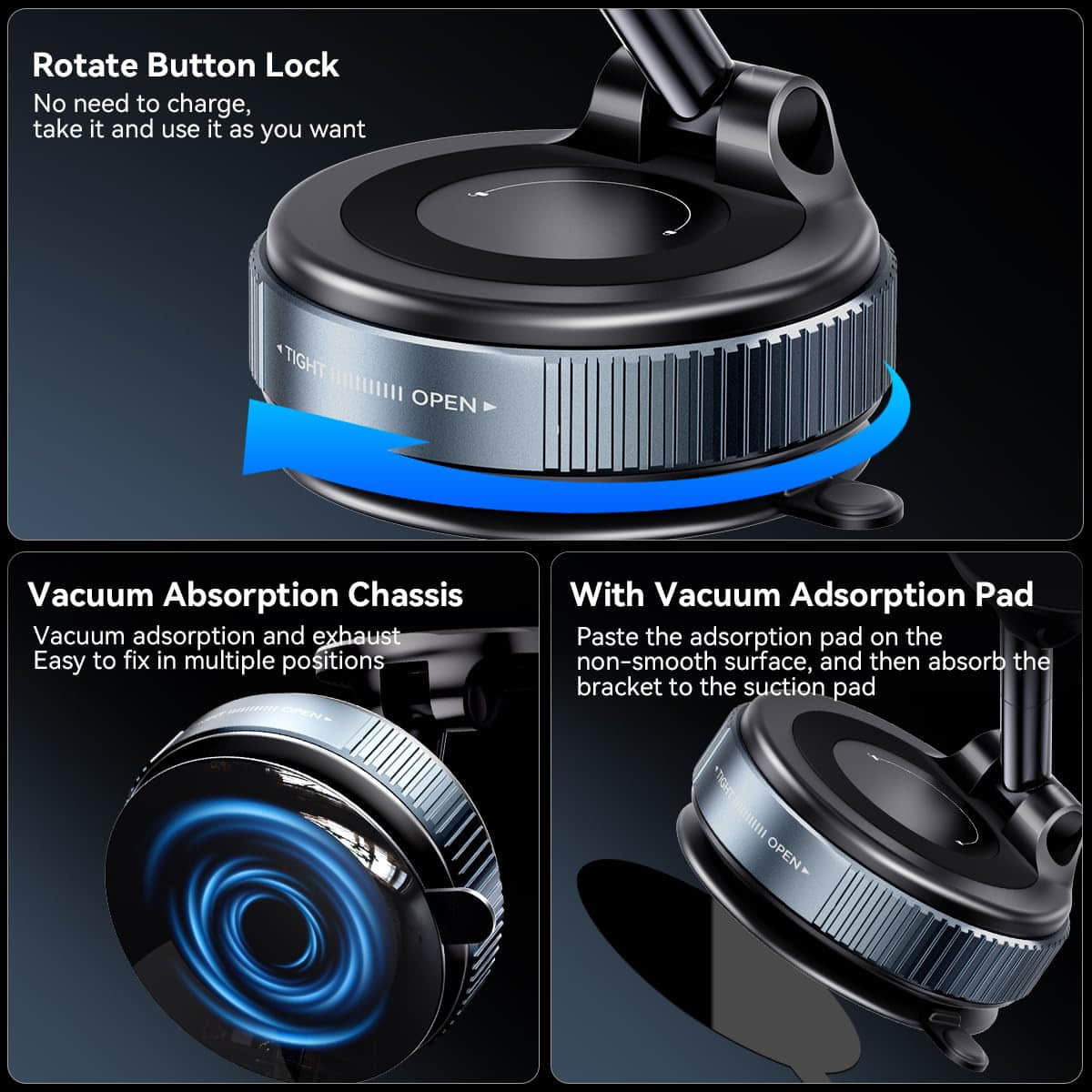 Premium 360° Rotating Vacuum Suction Magnetic Phone Holder