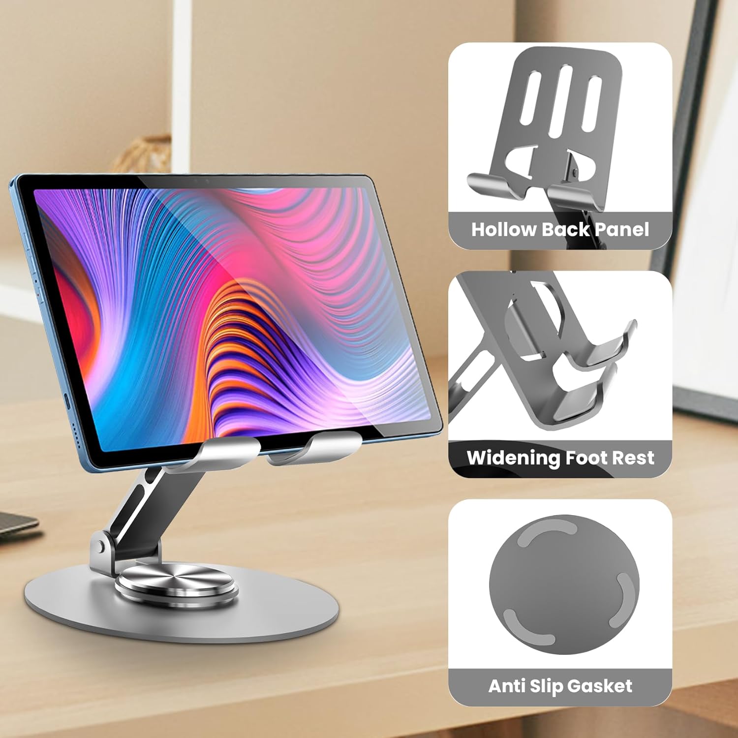 Premium Aluminum Desktop Phone & Tablet Stand with 360° Swivel Base