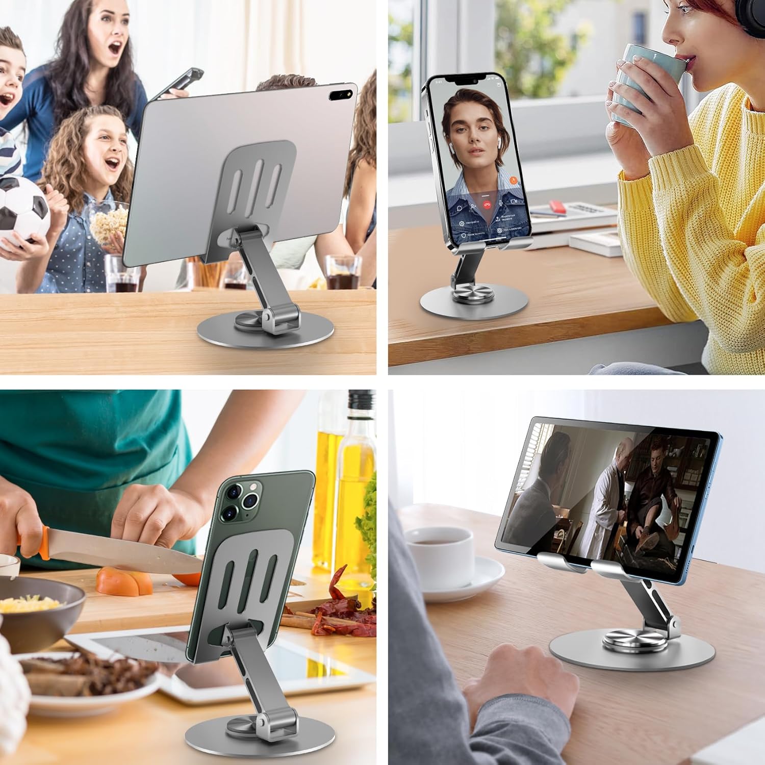 Premium Aluminum Desktop Phone & Tablet Stand with 360° Swivel Base