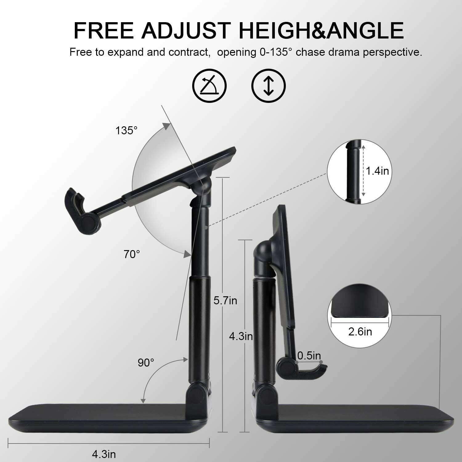 Height Adjustable Foldable Desk Phone Stand