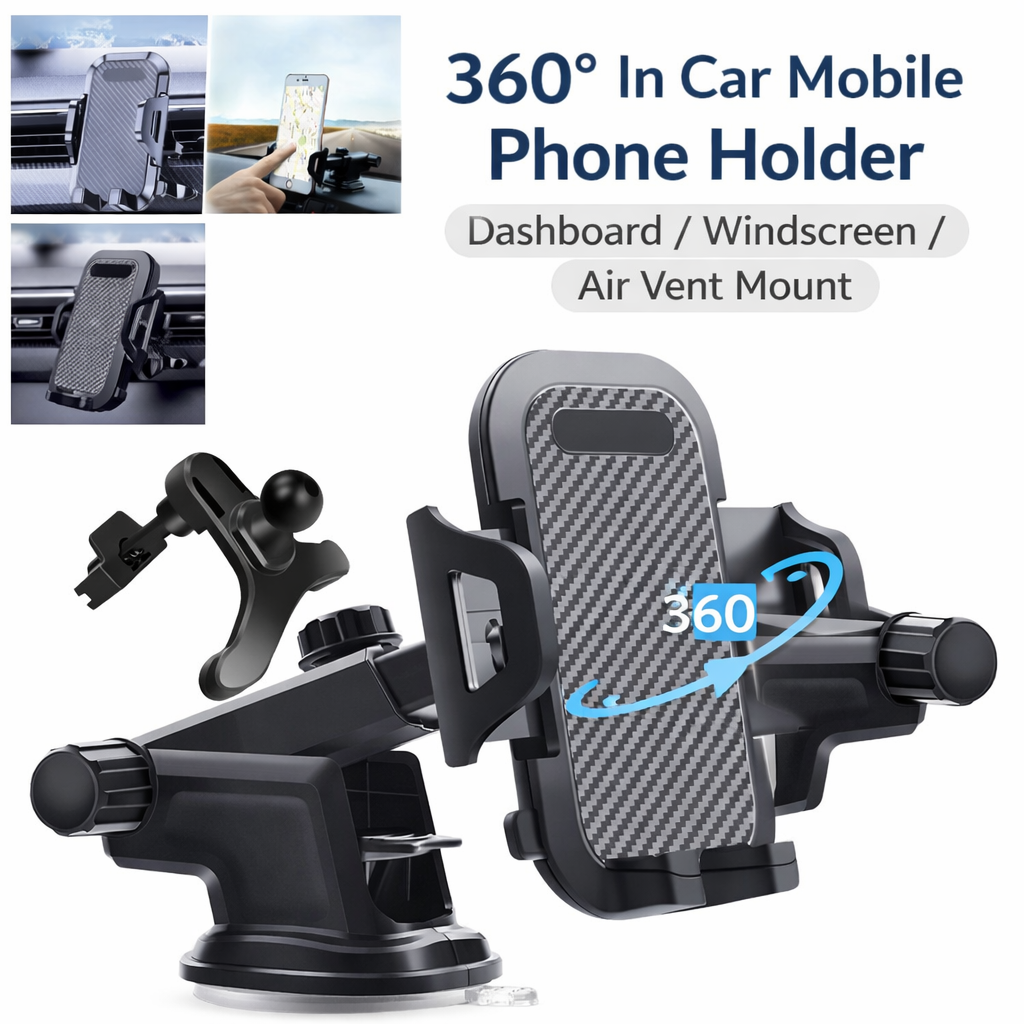 Universal Car Phone Holder with Suction Mount for Dashboard & Windshield 