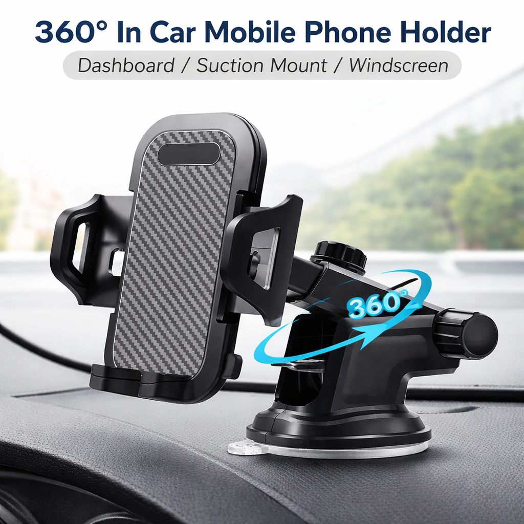 Universal Car Phone Holder with Suction Mount for Dashboard & Windshield 