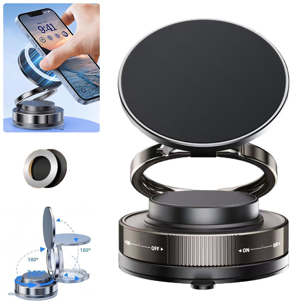 Vacuum Magnetic Phone Holder Twist-Lock Suction Foldable Ring Stand Car Mount