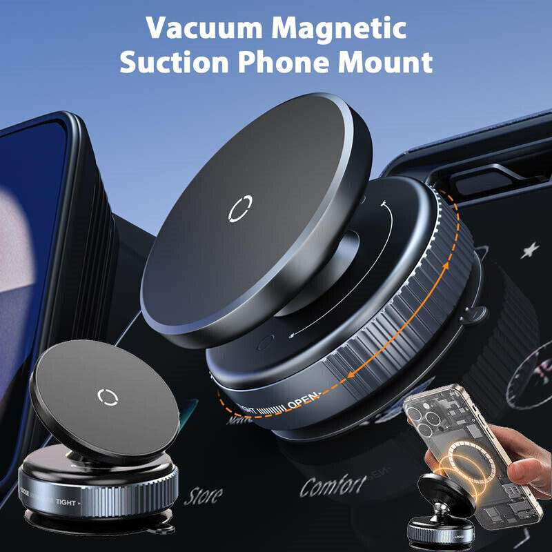 Magnetic Vacuum Phone Mount with Twist-Lock Suction 360° Rotation