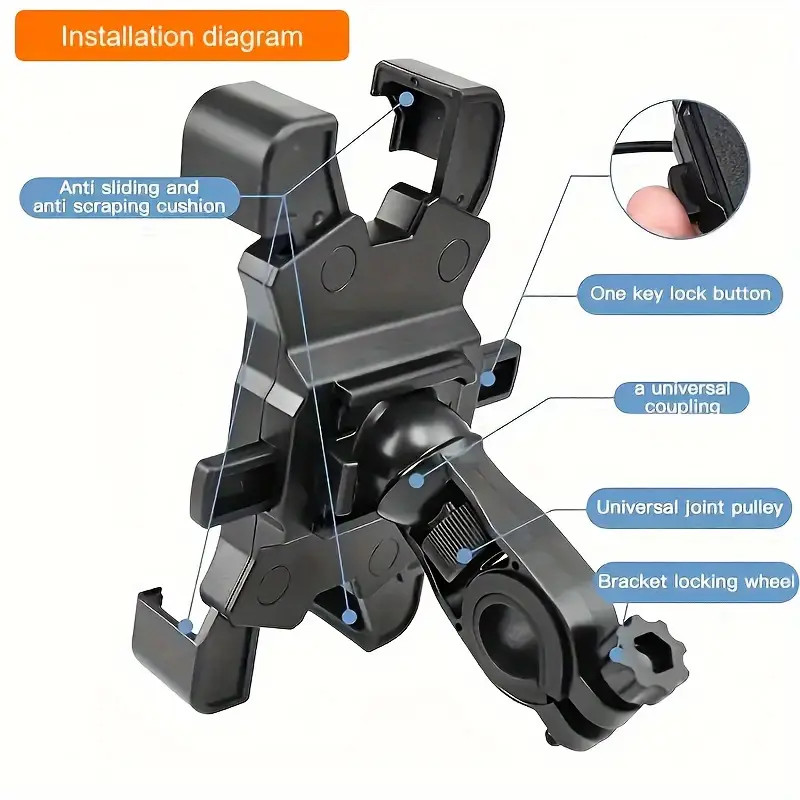 Secure 4-Claw Bike Phone Holder Anti-Shake Shockproof Handlebar Mount with 360° Rotation