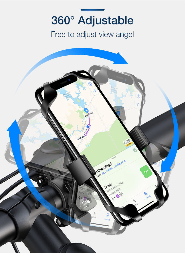 Universal Silicone Bike Phone Mount  Rotating Secure Strap Handlebar Holder for Bicycle Motorcyce