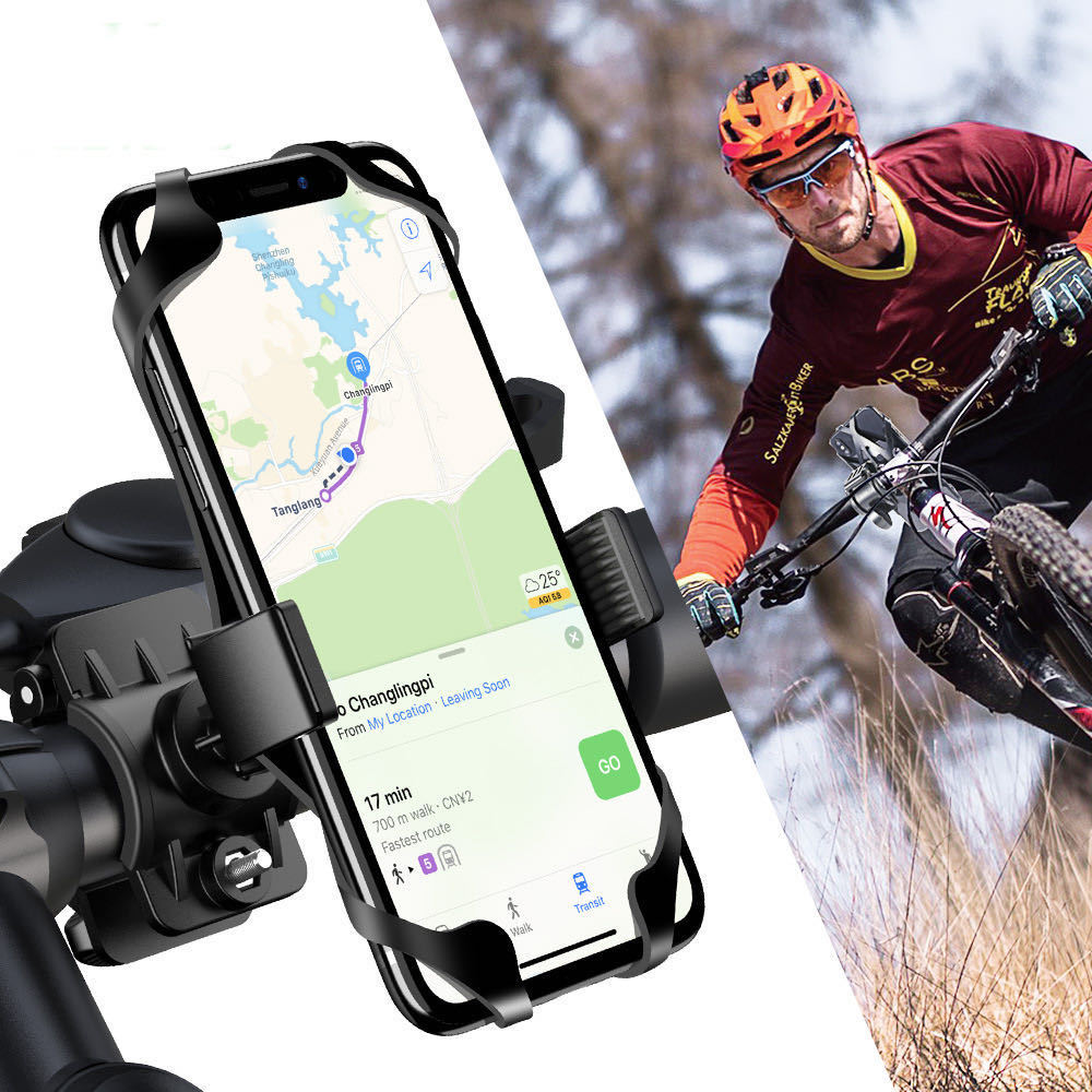 Universal Silicone Bike Phone Mount  Rotating Secure Strap Handlebar Holder for Bicycle Motorcyce