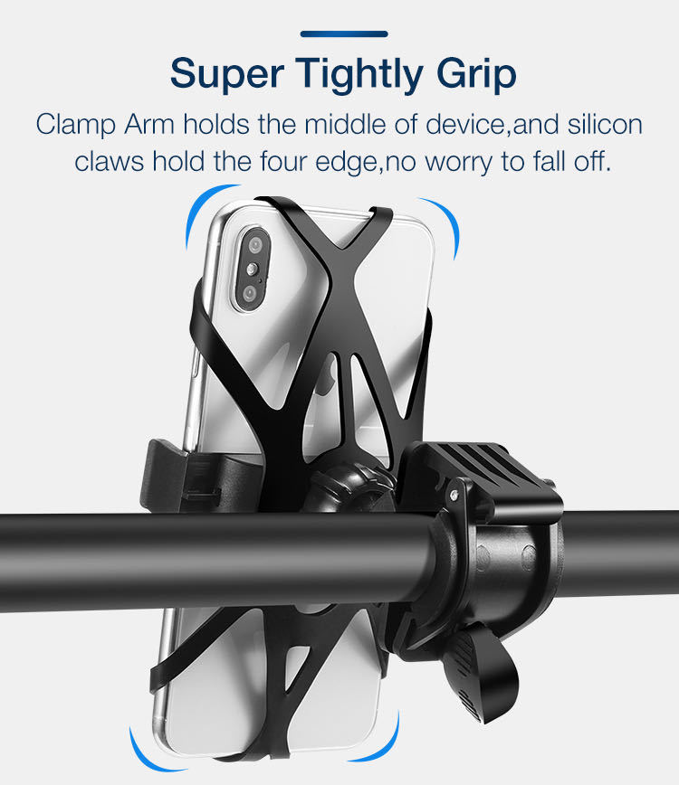 Universal Silicone Bike Phone Mount  Rotating Secure Strap Handlebar Holder for Bicycle Motorcyce