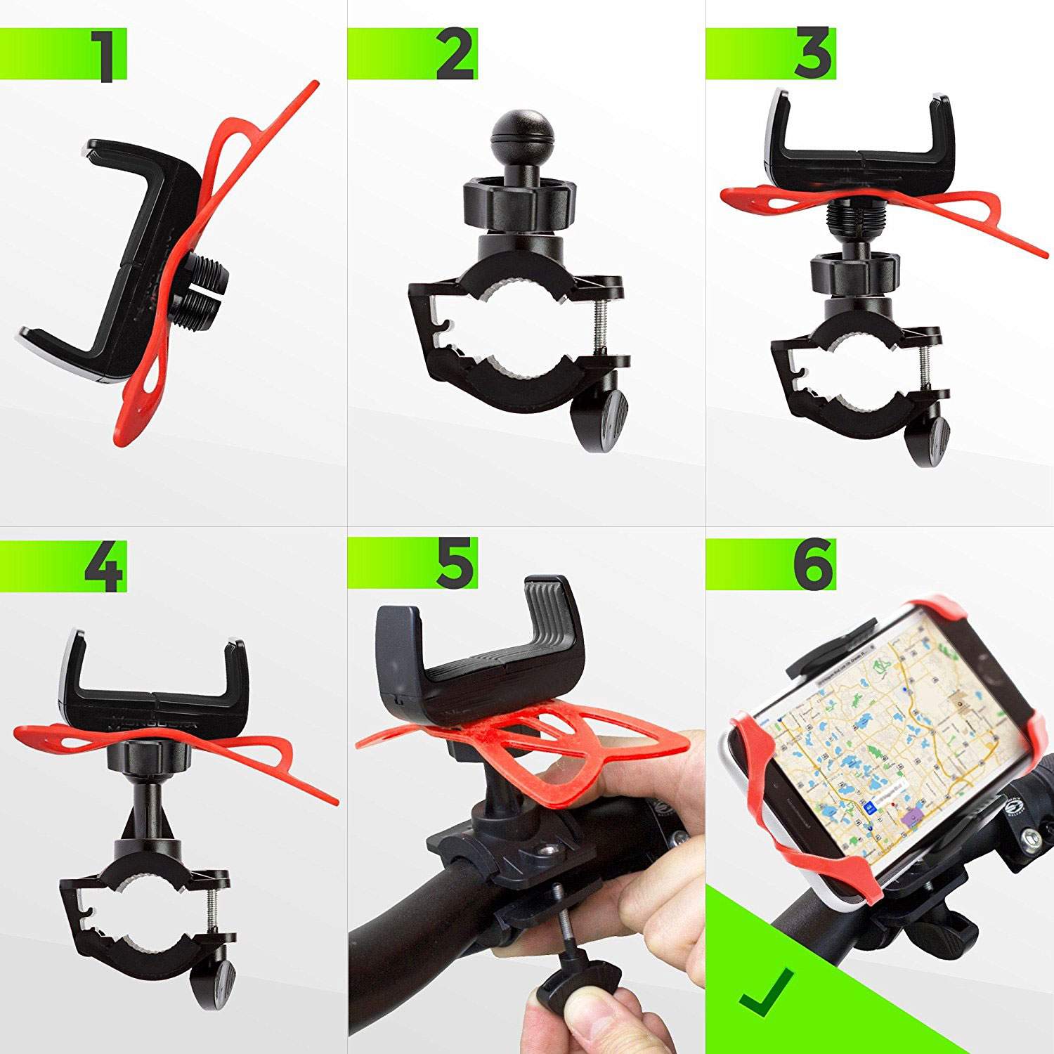 Universal Silicone Bike Phone Mount  Rotating Secure Strap Handlebar Holder for Bicycle Motorcyce