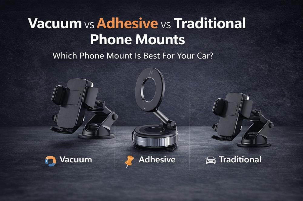 Vacuum Suction vs. Traditional Suction vs. Adhesive Mounts: Which Phone Mount Is Best?
