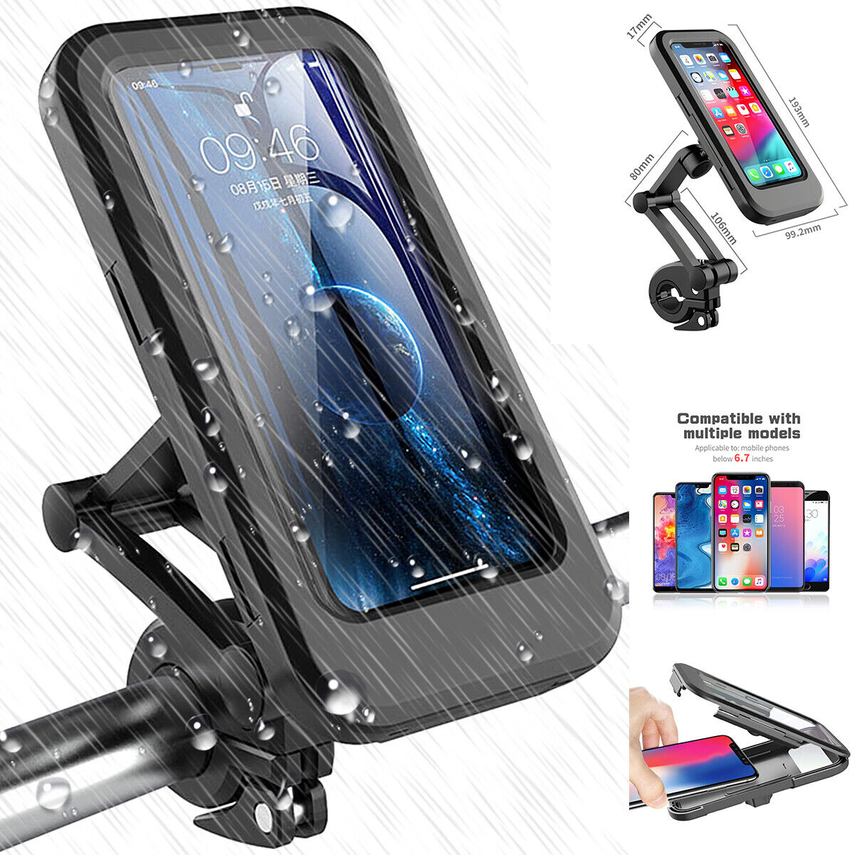 Waterproof Motorcycle Phone Holder with Touch Screen  Bike Handlebar Mount Case