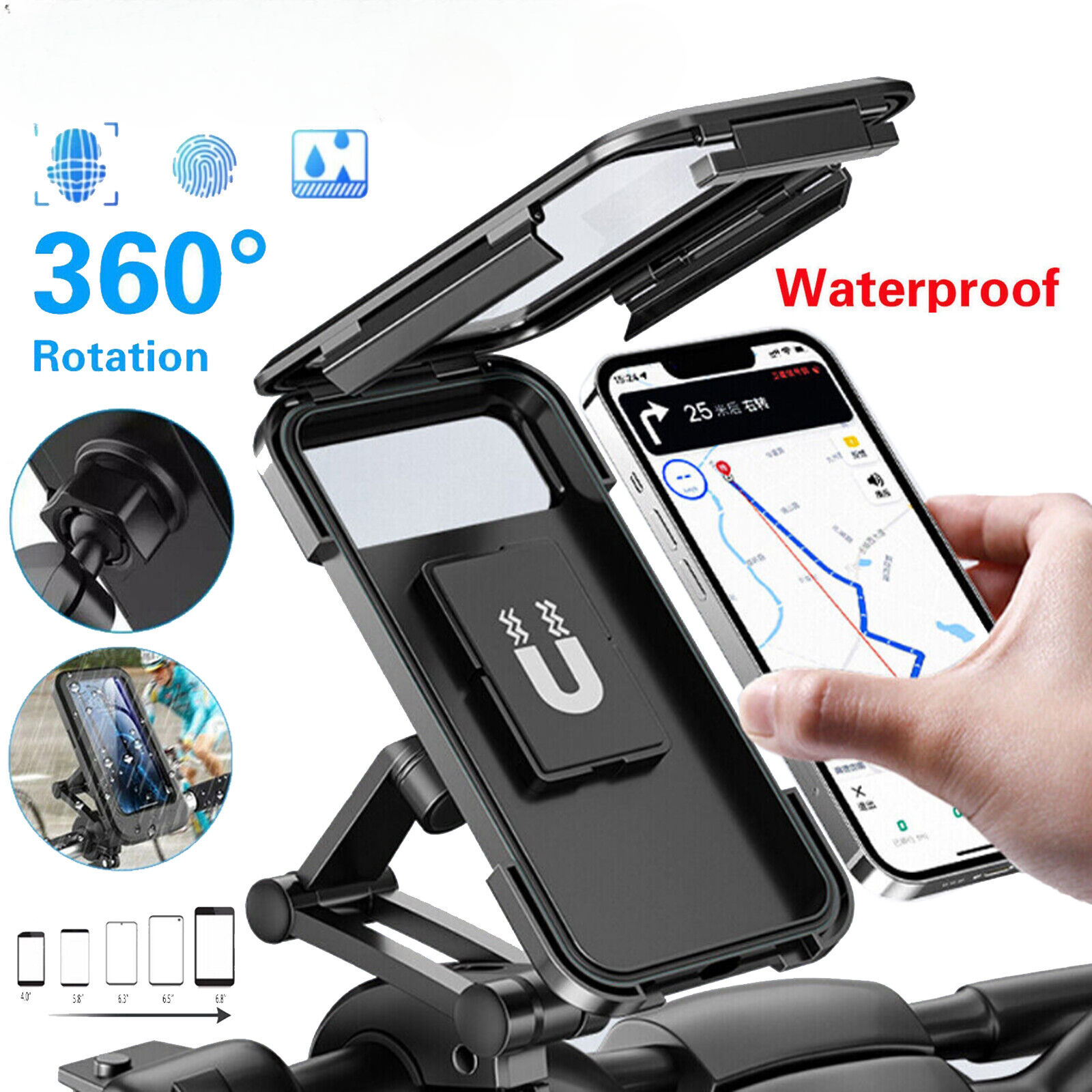 Waterproof Motorcycle Phone Holder with Touch Screen  Bike Handlebar Mount Case