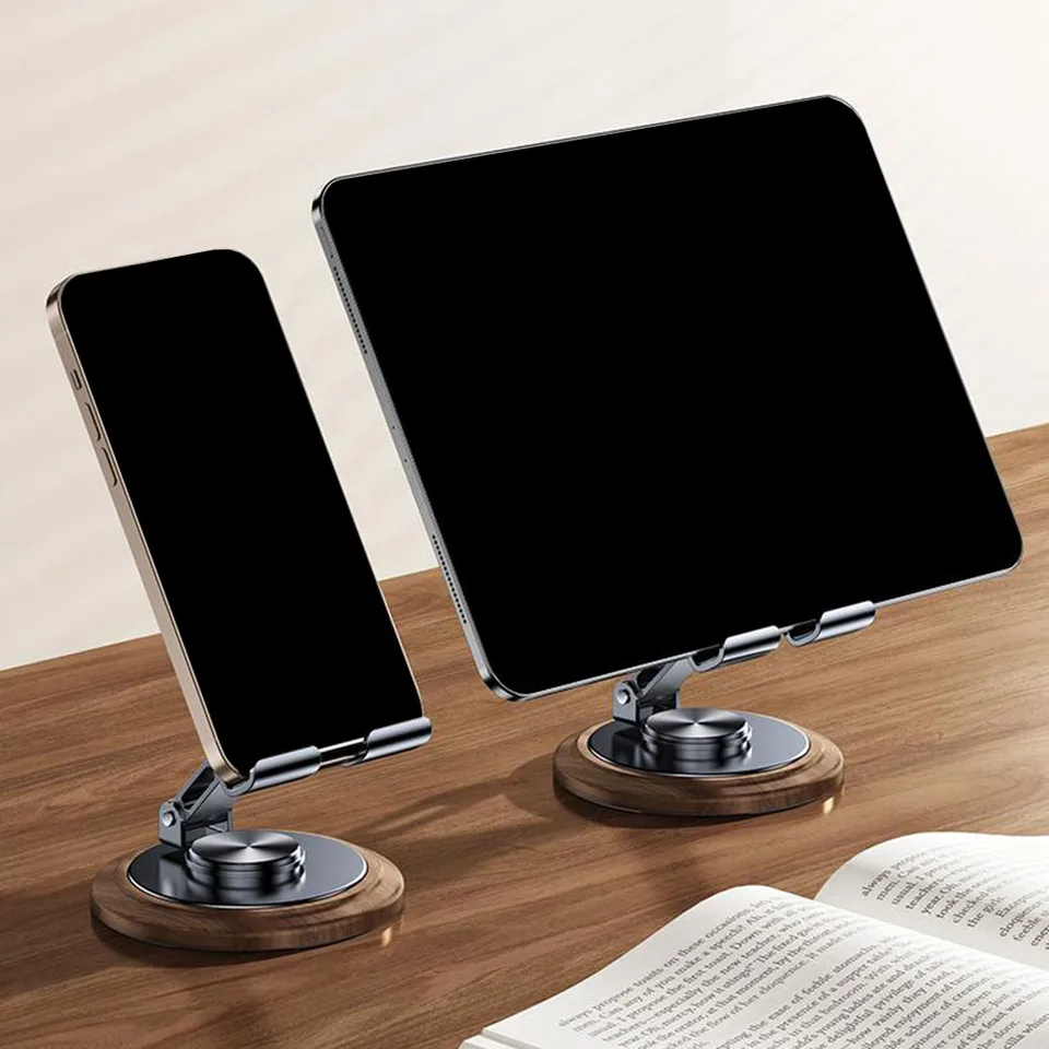 Premium Metal Phone Stand with Wooden Base