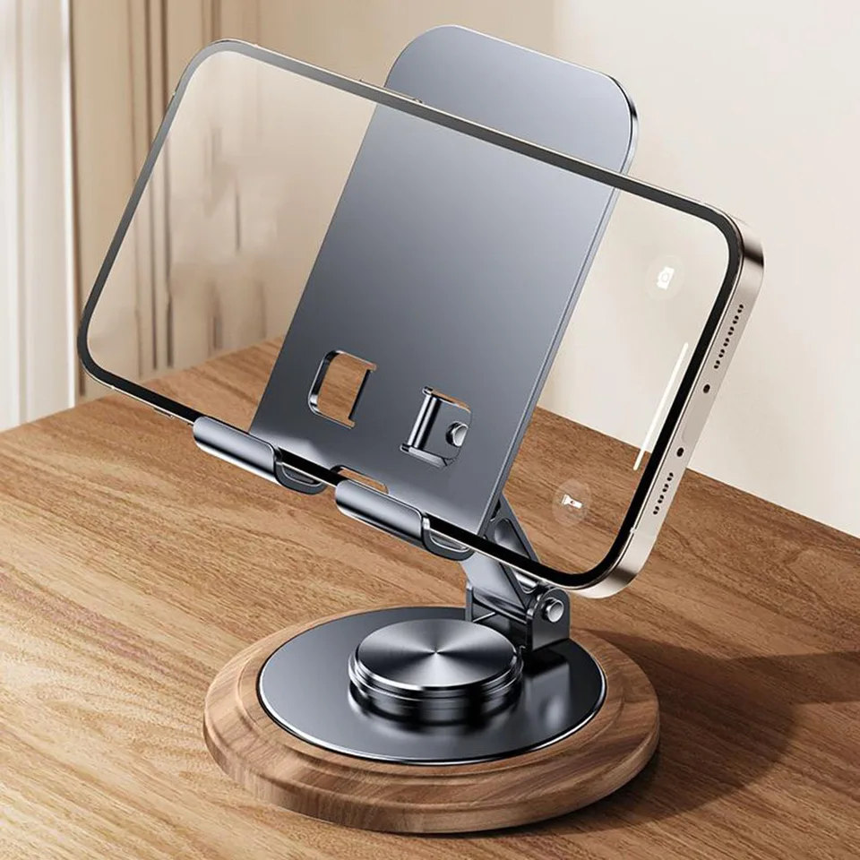 Premium Metal Phone Stand with Wooden Base