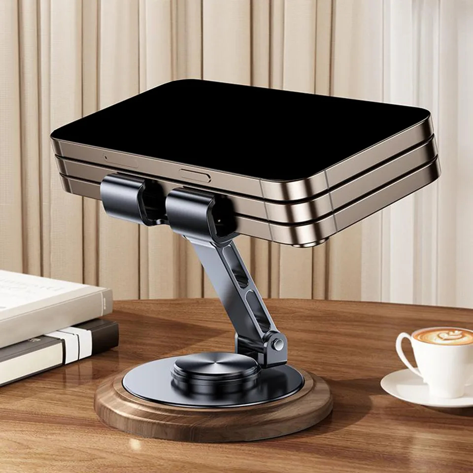 Premium Metal Phone Stand with Wooden Base