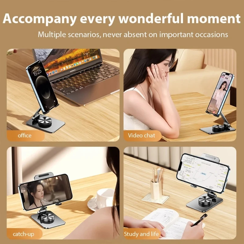 360° Spinning Aluminum Phone Stand Heavy Duty Foldable Desktop Holder