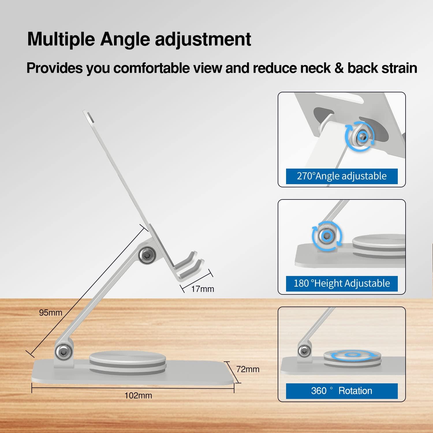 360° Spinning Aluminum Phone Stand Heavy Duty Foldable Desktop Holder