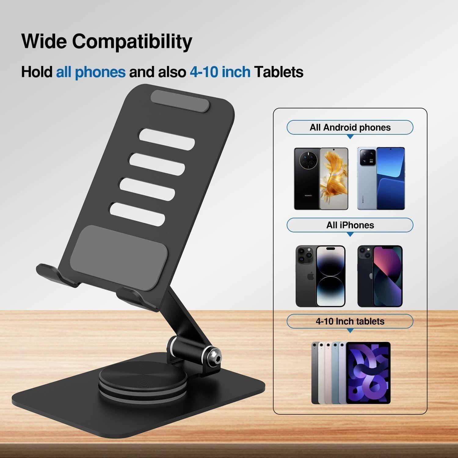 360° Spinning Aluminum Phone Stand Heavy Duty Foldable Desktop Holder