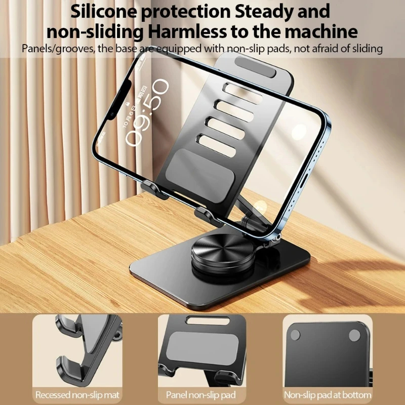 360° Spinning Aluminum Phone Stand Heavy Duty Foldable Desktop Holder