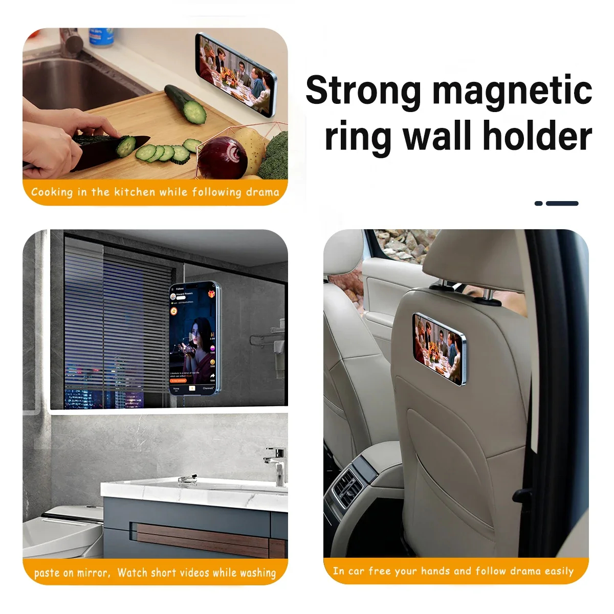 Magnetic Ring Wall Mount for Smartphone Compatible with MagSafe Accessories