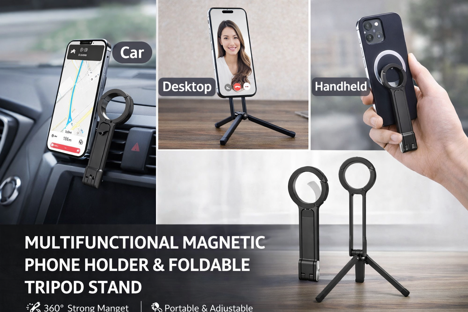 3-in-1 Portable Magnetic Phone Tripod Stand for MagSafe