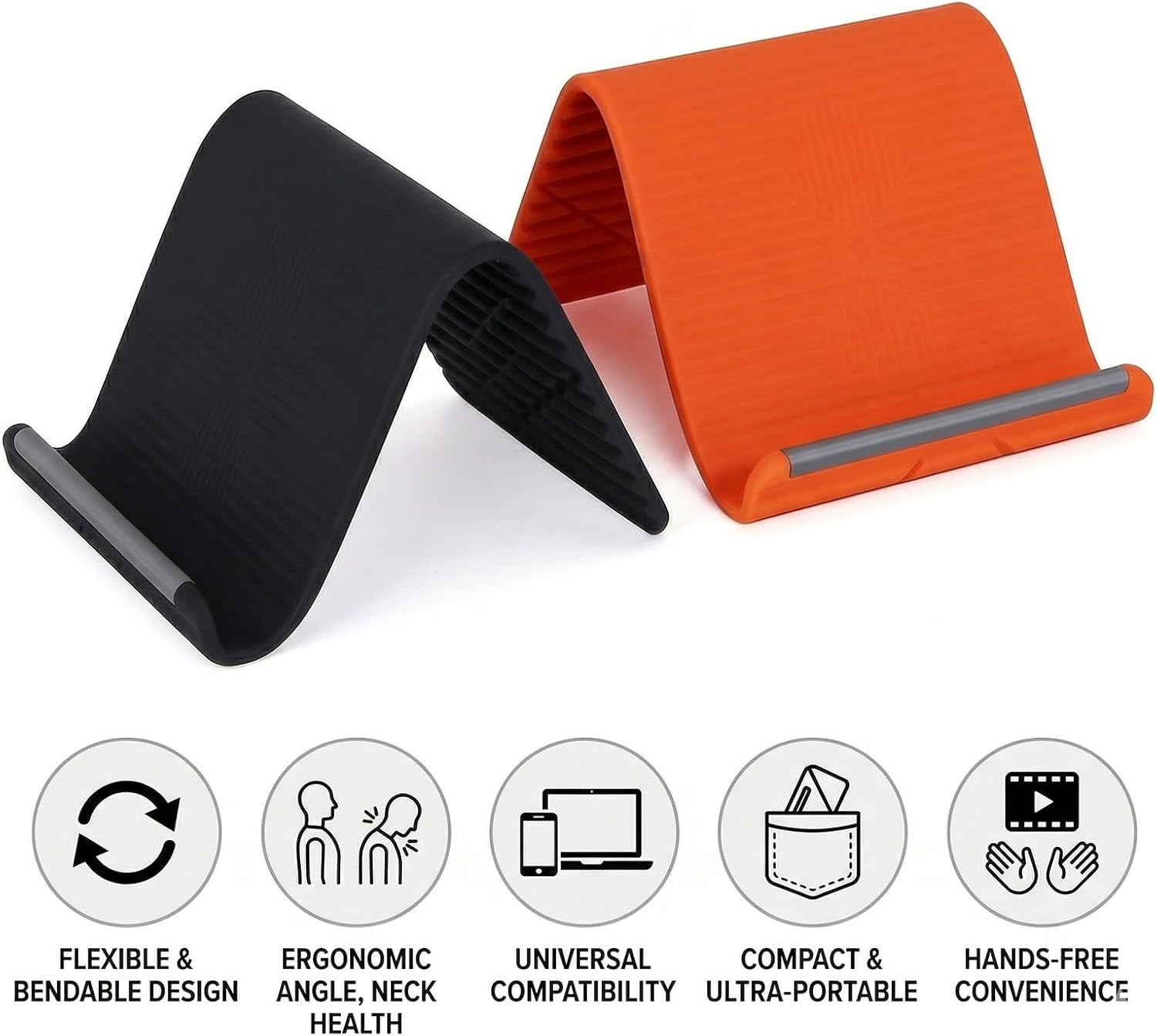 Flexible Silicone Aluminum Phone Holder Foldable Bendable Desktop Stand for iPhone, Android, Tablet 