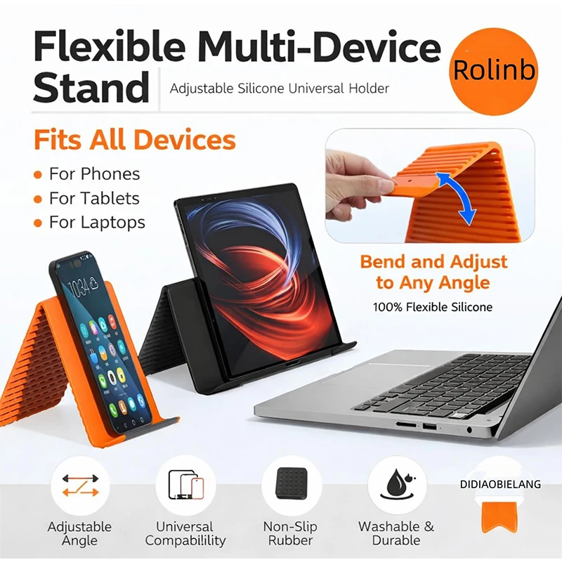Flexible Silicone Aluminum Phone Holder Foldable Bendable Desktop Stand for iPhone, Android, Tablet 