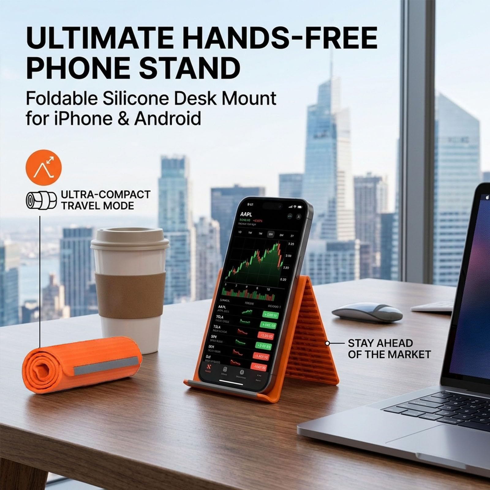Flexible Silicone Aluminum Phone Holder Foldable Bendable Desktop Stand for iPhone, Android, Tablet 