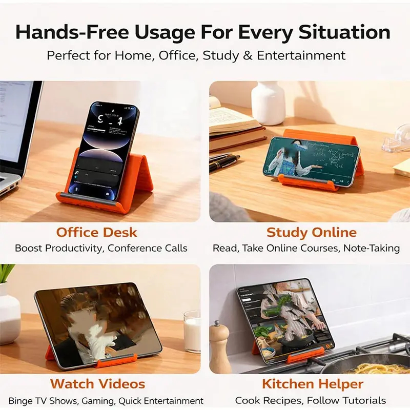 Flexible Silicone Aluminum Phone Holder Foldable Bendable Desktop Stand for iPhone, Android, Tablet 