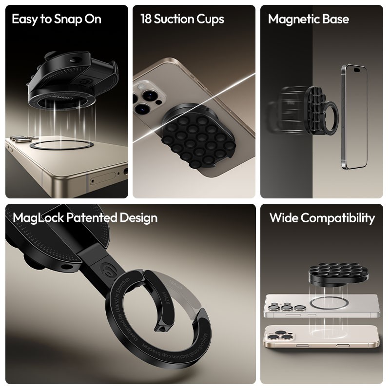 Magnetic Suction Cup Phone Holder Foldable Ring Stand with 18 Suction Cups