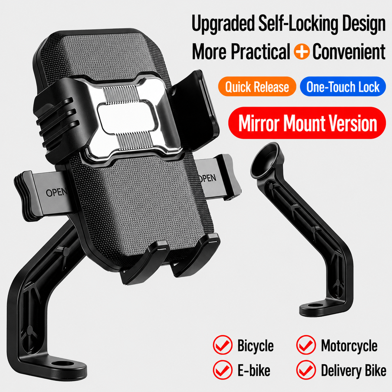 Motorcycle Phone Mount with Utility Hook One-Touch Lock Handlebar Phone Holder