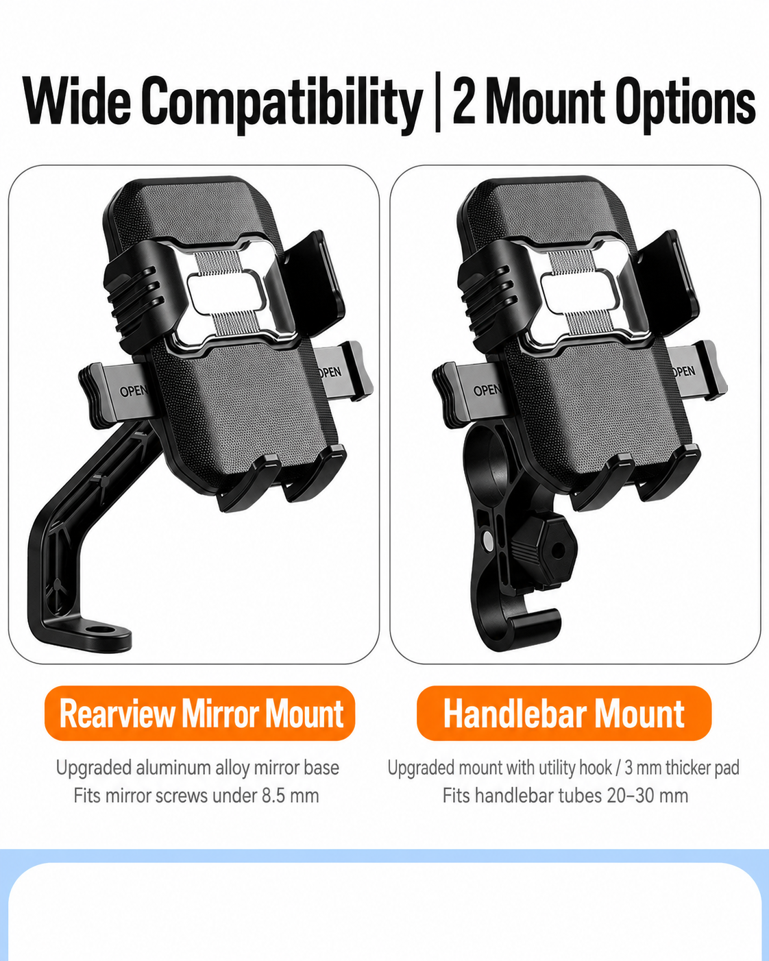 Motorcycle Phone Mount with Utility Hook One-Touch Lock Handlebar Phone Holder