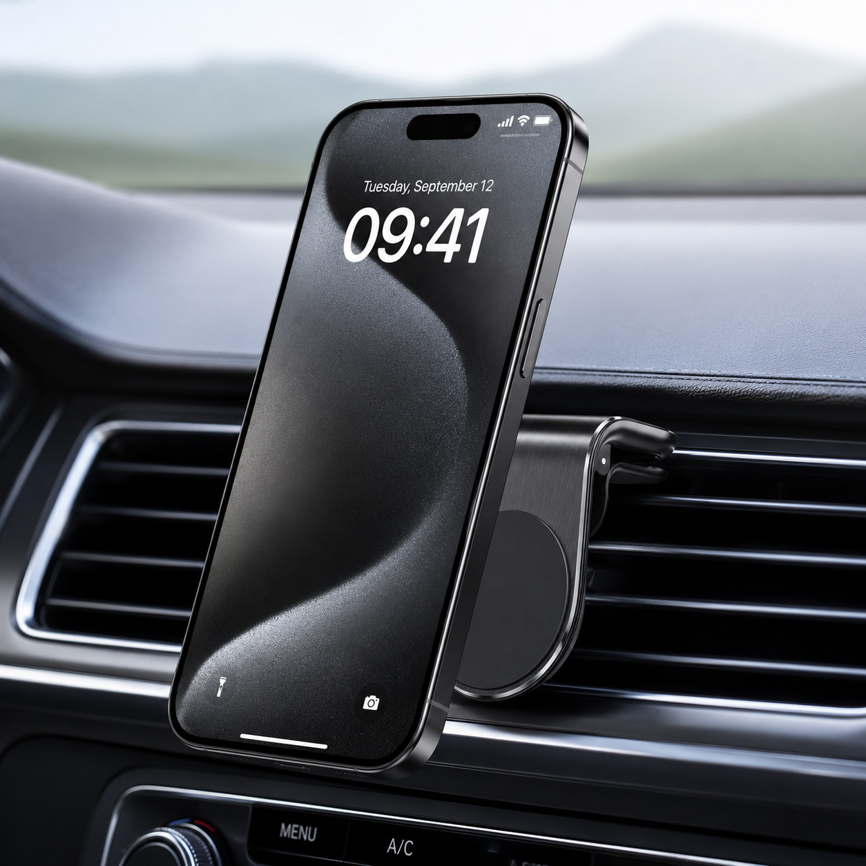 L-Shaped Magnetic Air Vent Car Phone Mount with Adjustable Clip