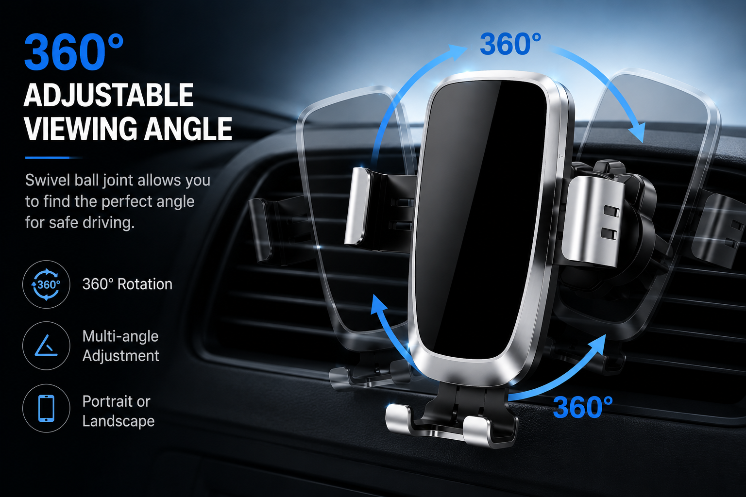 Premium Aluminum Alloy Gravity Car Phone Mount for Air Vent