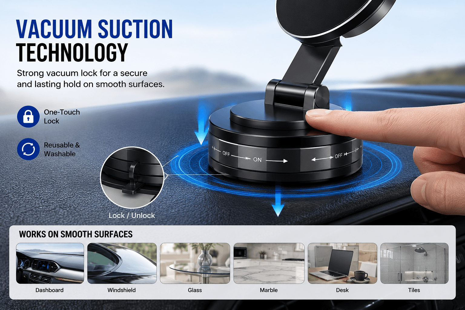 Vacuum Suction Magnetic Car Phone Holder