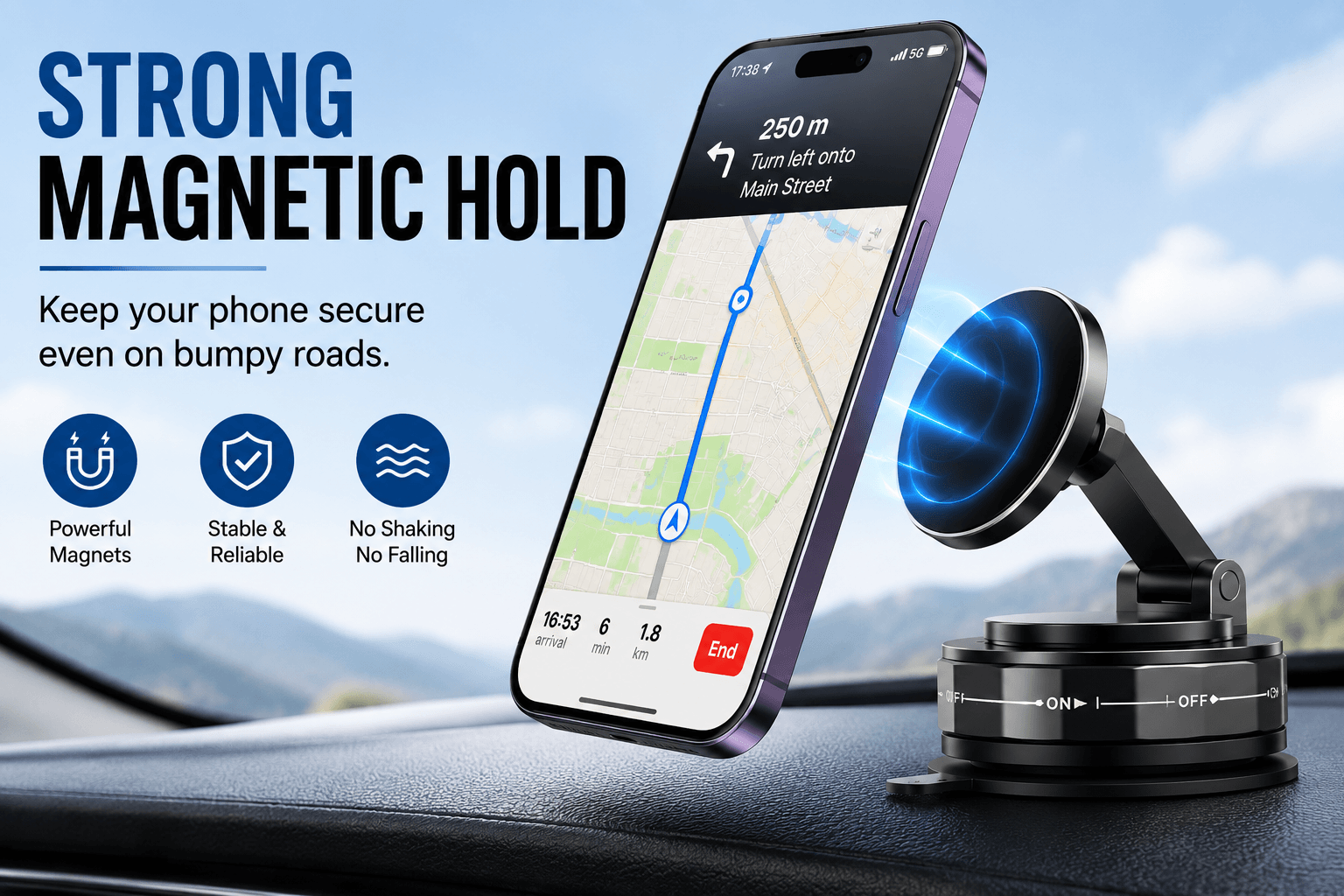 Vacuum Suction Magnetic Car Phone Holder