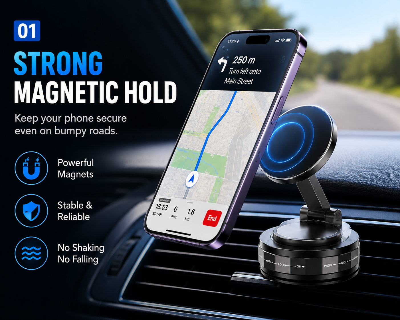 Vacuum Suction Magnetic Car Phone Holder
