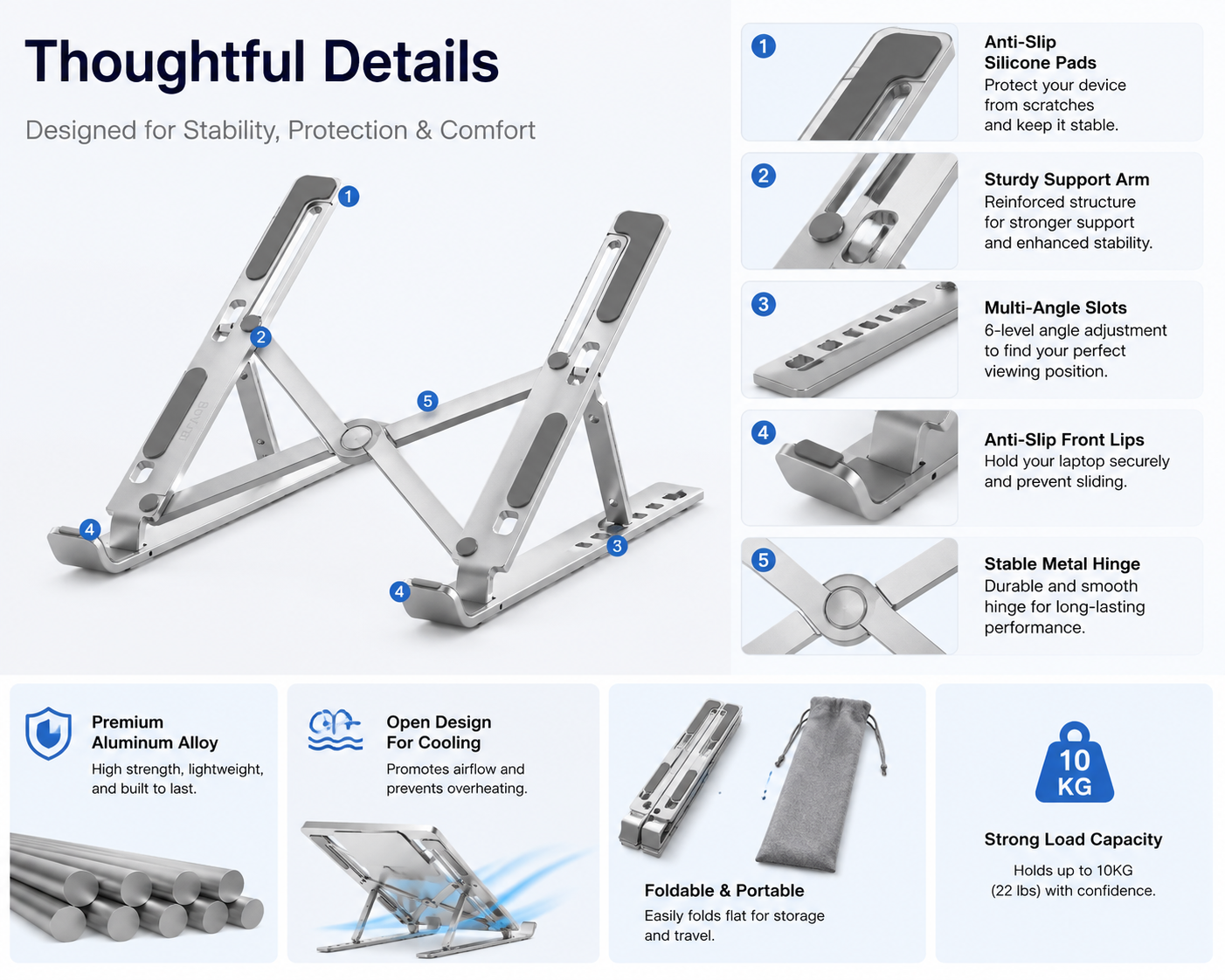 Adjustable Foldable Aluminum Laptop Stand for MacBook & Notebook