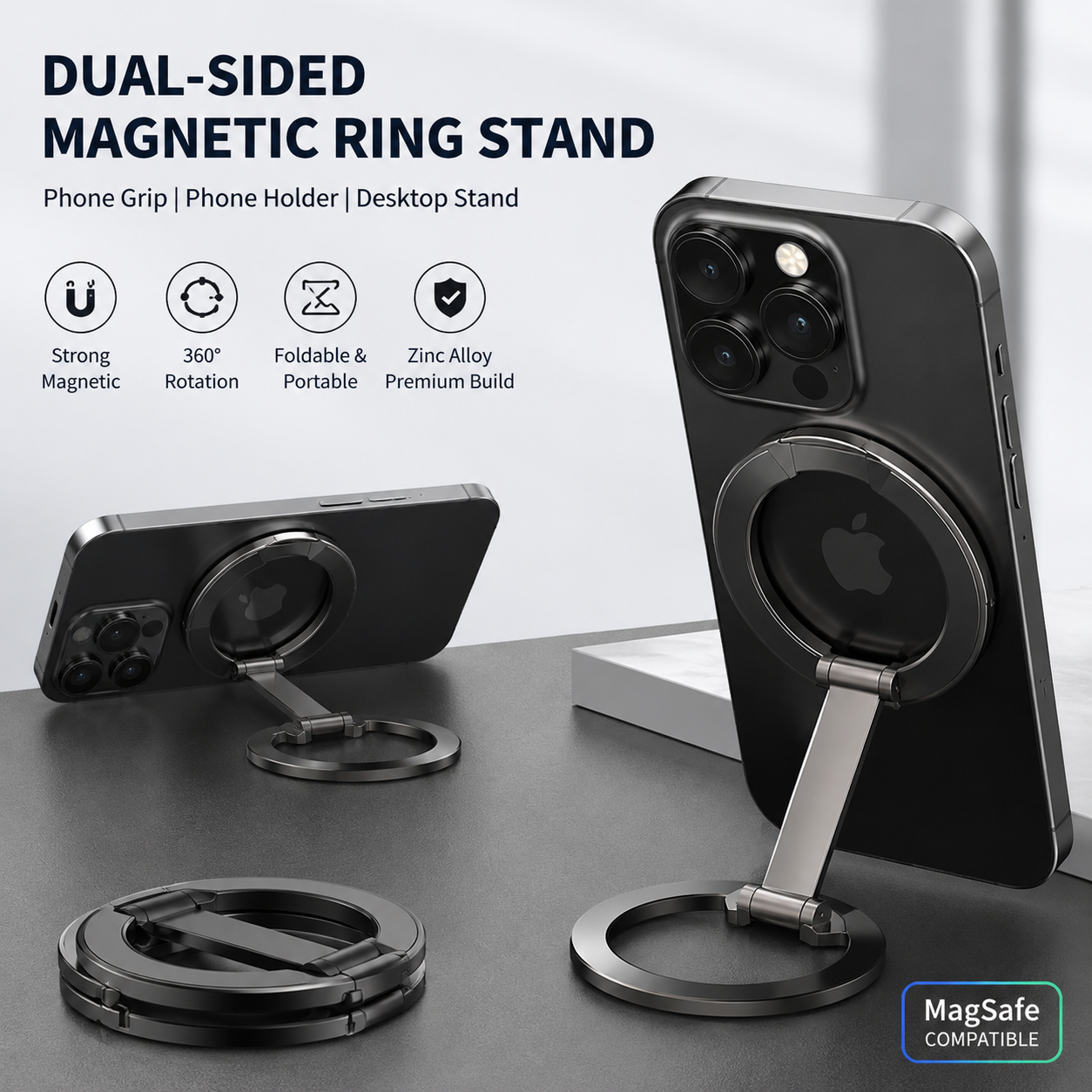 Foldable Dual-Sided Magnetic Phone Ring Stand