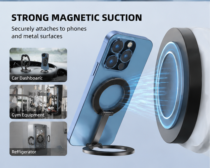 Foldable Dual-Sided Magnetic Phone Ring Stand