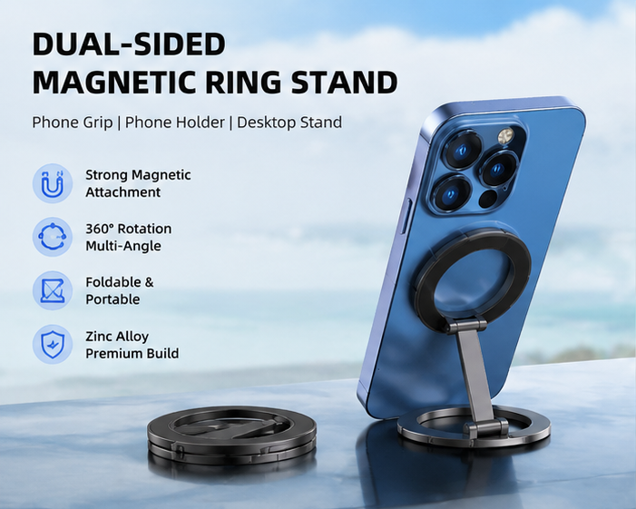 Foldable Dual-Sided Magnetic Phone Ring Stand
