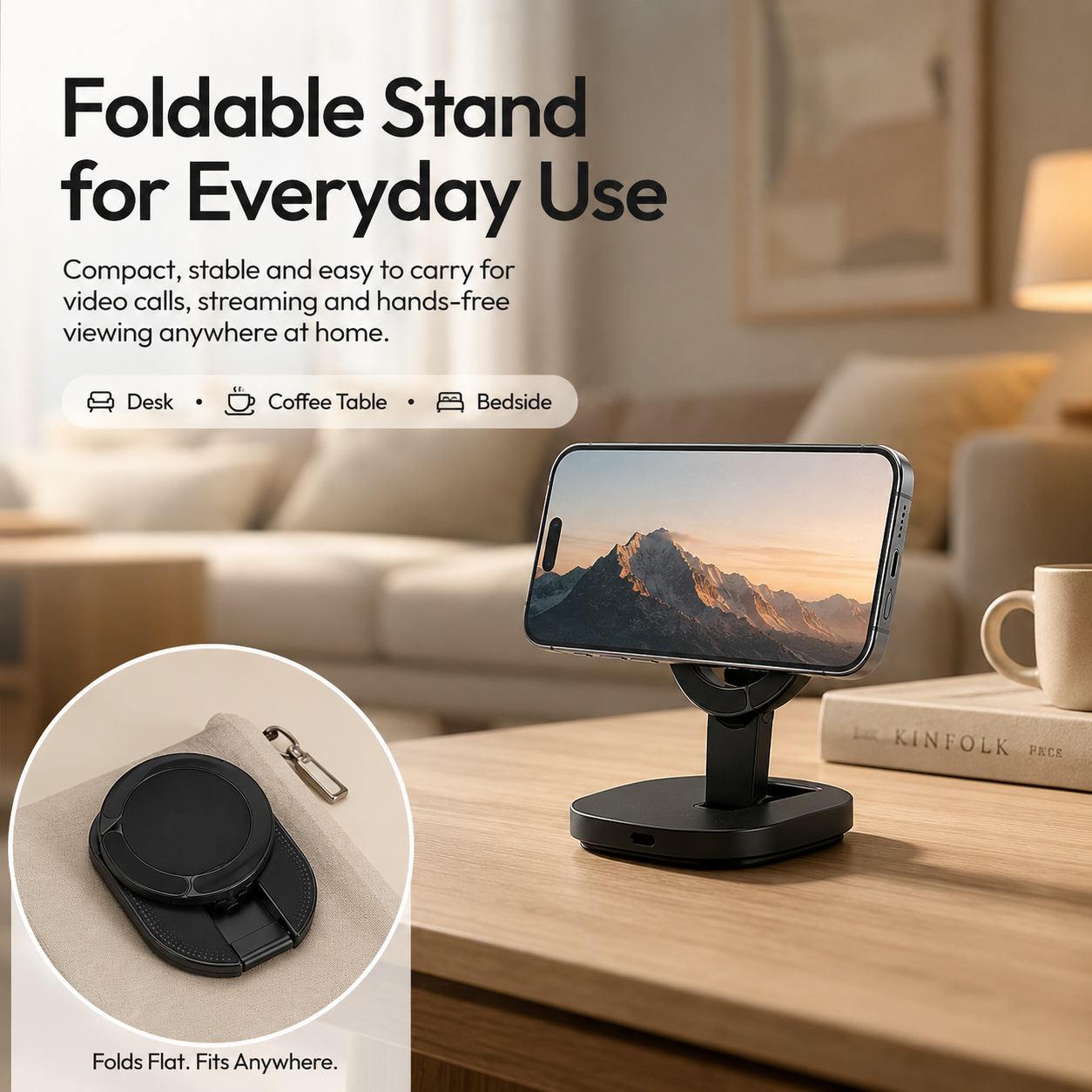 Magnetic Suction Phone Mount with 18 Cups  Foldable MagSafe Stand