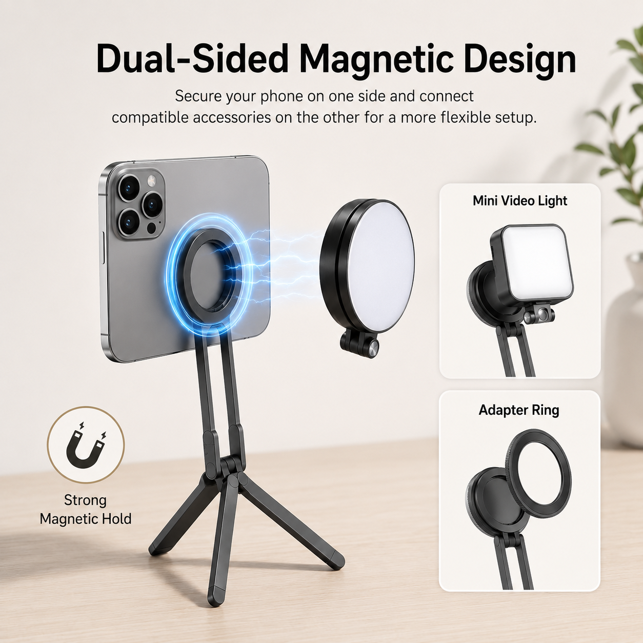 Ring Magnetic Folding Phone Stand with Tripod Legs  Portable Phone Mount