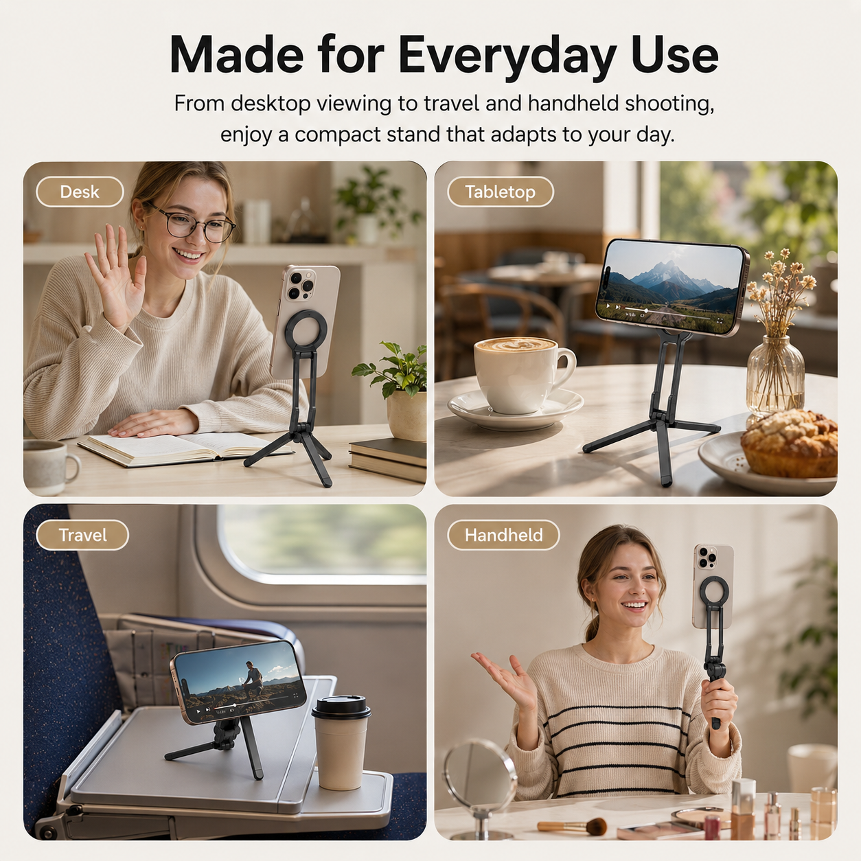 Ring Magnetic Folding Phone Stand with Tripod Legs  Portable Phone Mount