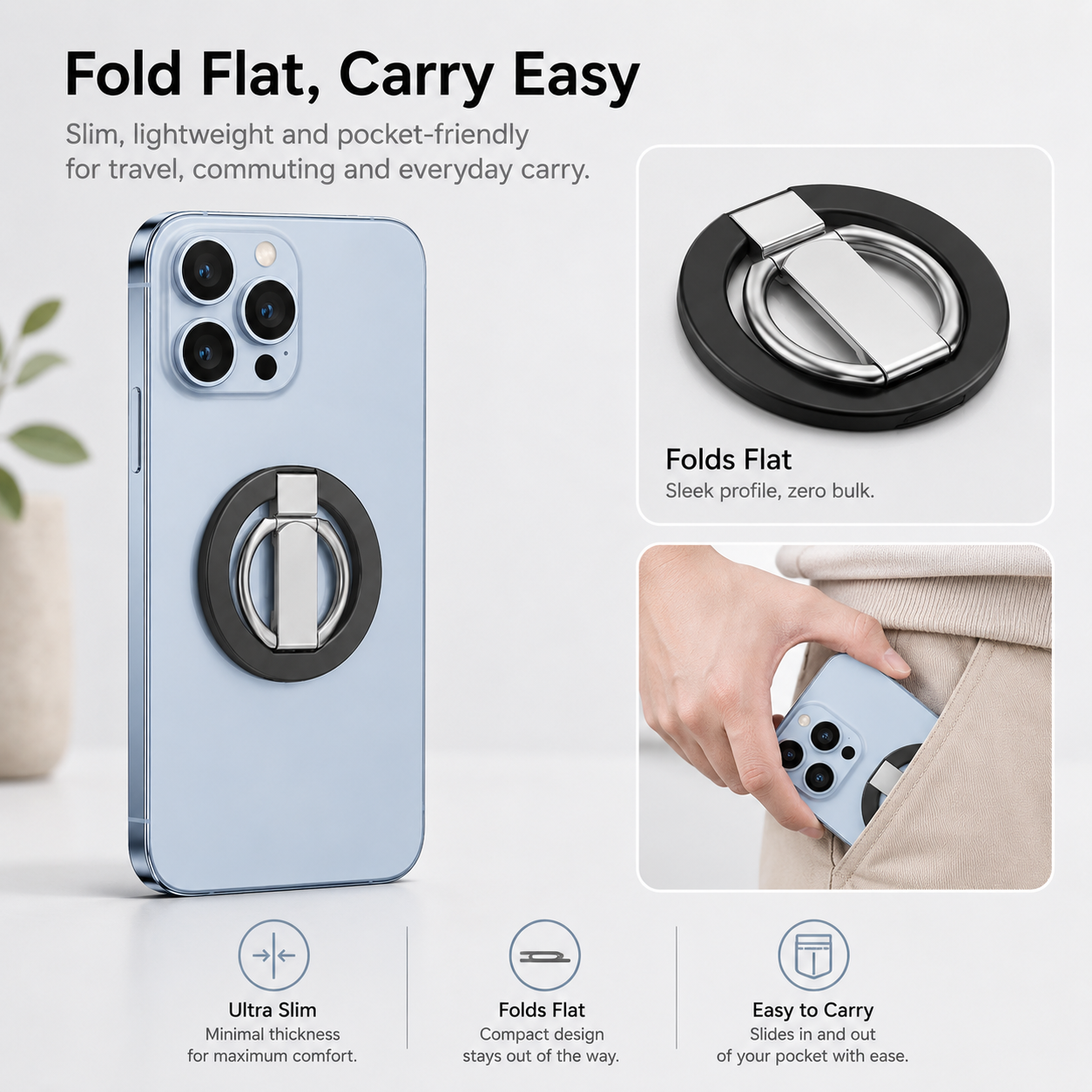 360° Foldable Magnetic Phone Ring Stand for MagSafe