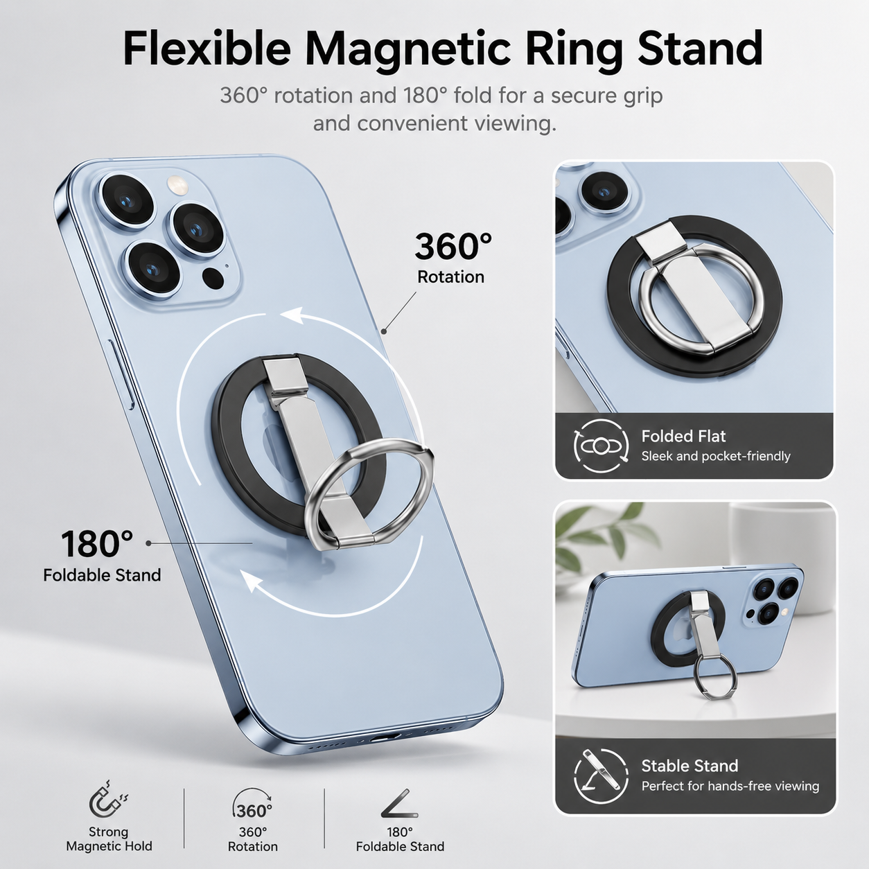 360° Foldable Magnetic Phone Ring Stand for MagSafe