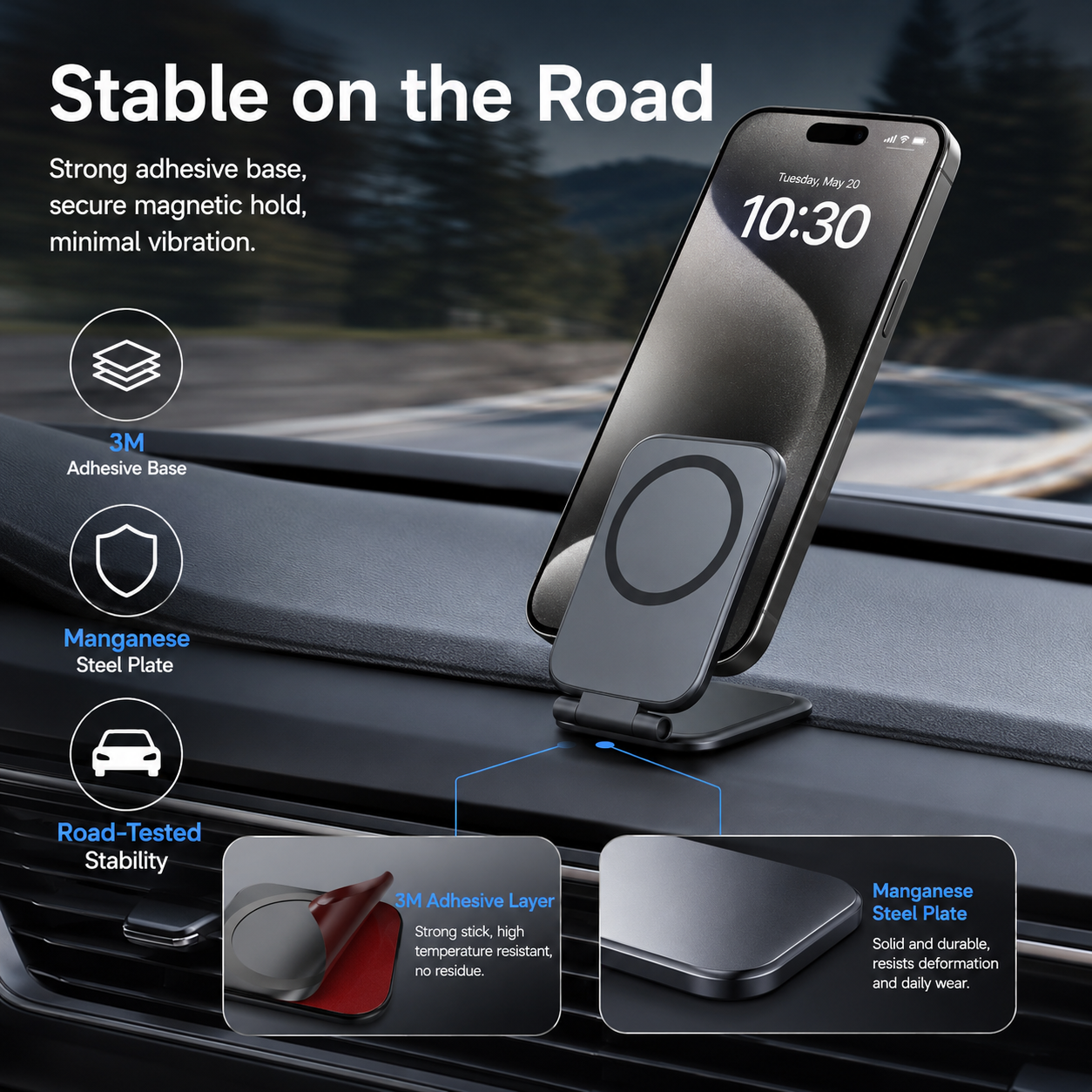 Ultra-Thin Magnetic Car Phone Mount Foldable MagSafe Dashboard Stand