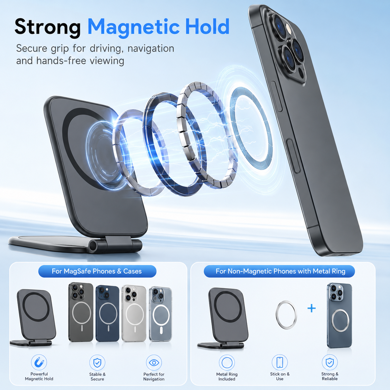 Ultra-Thin Magnetic Car Phone Mount Foldable MagSafe Dashboard Stand