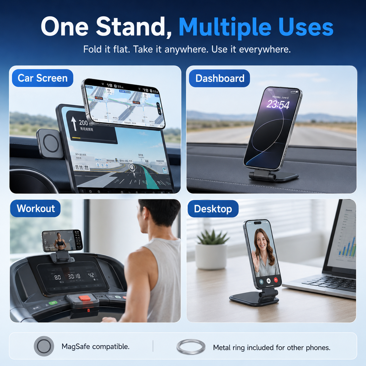 Ultra-Thin Magnetic Car Phone Mount Foldable MagSafe Dashboard Stand