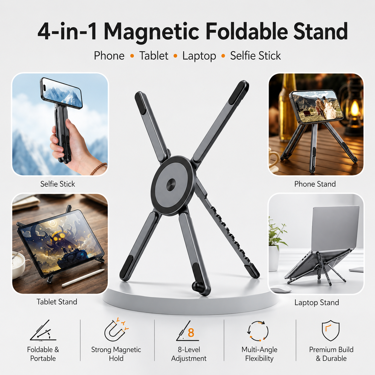 4-in-1 Magnetic Foldable Phone Tablet Laptop Stand